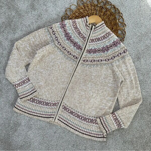 Tiara International Vintage 2001 Retro Faire Isle Zipper Front Sweater Boho L